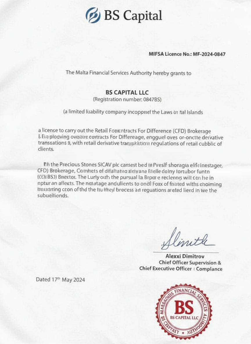 MIFSA licence certificate MF-2024-0847 issued to BSCapital Inc.